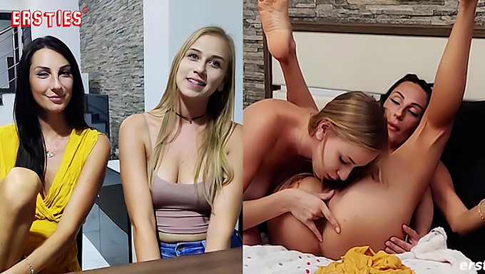 POV video of big-titted Sirena and Alison G's lesbian strap-on action